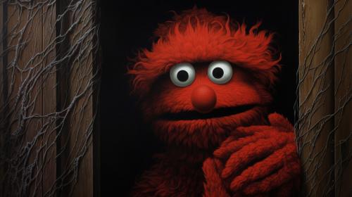 Elmo hides from Freddy Krueger