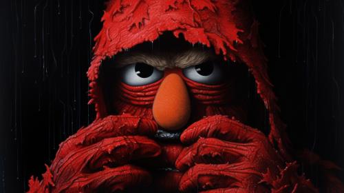 Elmo hides from Freddy Krueger