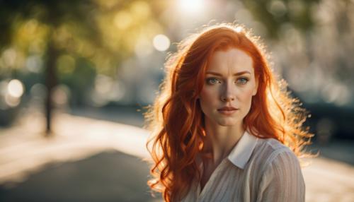 Beautiful redhead lady in the sunshine contumplating