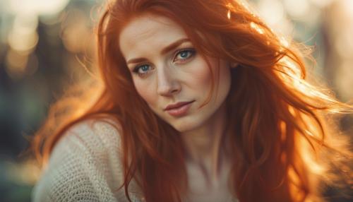 Beautiful redhead lady withthe sunshine bouncing of her face looking into your eyes