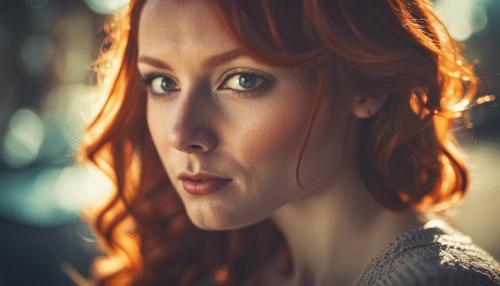 Beautiful redhead lady withthe sunshine bouncing of her face looking into your eyes