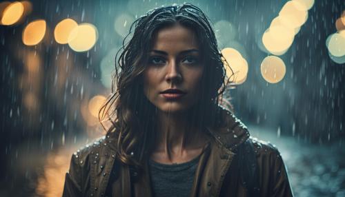 Beautiful woman standing in the rain