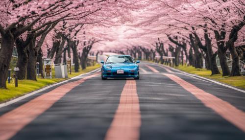 Mazda rx7 on cherry blossoms road in Japan 