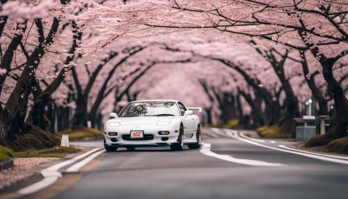 Mazda rx7 on cherry blossoms road in Japan 