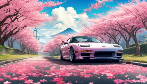 Mazda rx7 on cherry blossoms road in Japan 