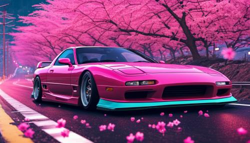 Mazda rx7 on cherry blossoms road in Japan 