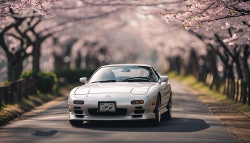 Mazda rx7 on cherry blossoms road in Japan 