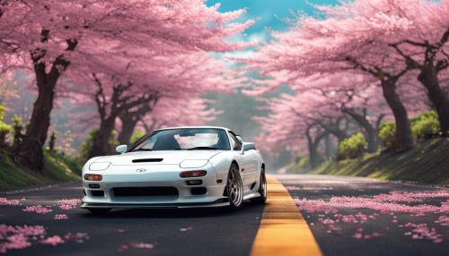 Mazda rx7 on cherry blossoms road in Japan 