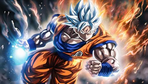 Goku ultra instinct in the tournament of power fighting jiren, great details, perfect art work 