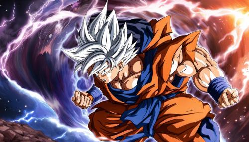 Goku ultra instinct in the tournament of power fighting jiren, great details, perfect art work, dragon ball super