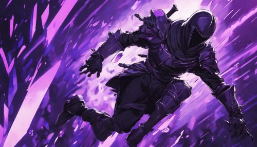 Matte black knight assassin jumping out of purple lighting