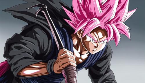 Goku black holding his scythe, pink hair, gray eyes, HD, 4K, Detailed, 