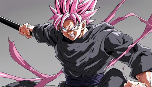 Goku black holding his scythe, pink hair, gray eyes, HD, 4K, Detailed, dragon ball super Shintani style art work, perfect art work, masterpiece, perfect body, evil grin, detailed eyes