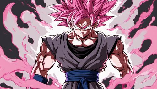 Goku black doing his pose in the anime, pink hair, gray eyes, HD, 4K, Detailed, dragon ball super Shintani style art work, perfect art work, masterpiece, perfect body, evil grin, detailed eyes