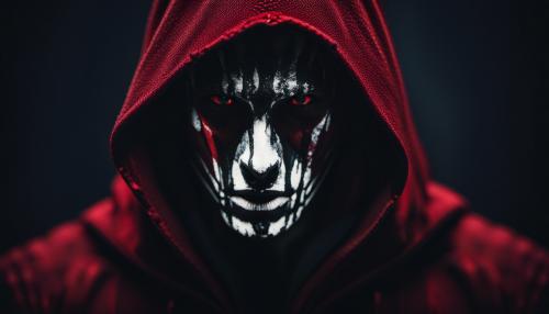 a man with white skin like palpahint in a black hood, red and dark background