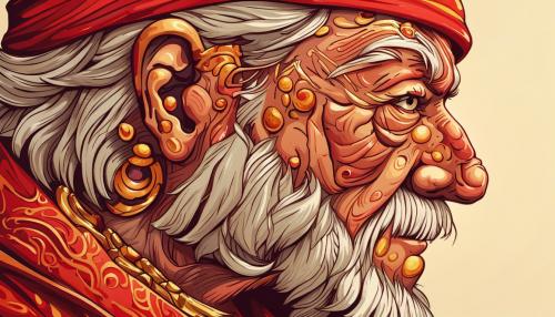 red and gold old man face 