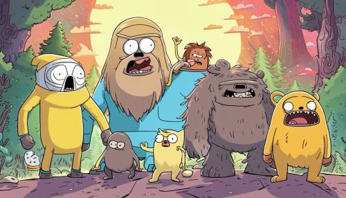 Finn the human, jake the dog, rick and morty, big lez and sassy the sasquatch in a timeloop