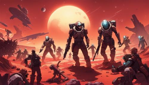 Two destiny guardians surrounded by zombies fighting on a red planet