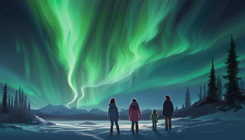 A woman and her daughter admire the Northern Lights