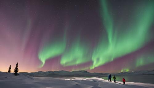 A woman and children admire the Northern Lights