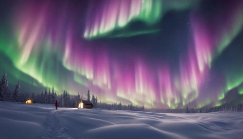 A woman and little daughter admire the Northern Lights