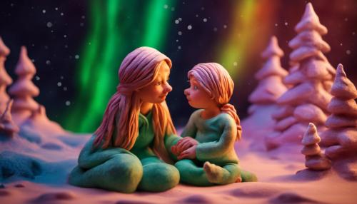 A woman and little daughter admire the Northern Lights