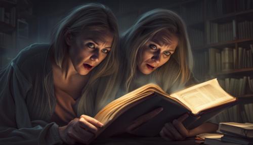 Scared woman reading a horror book