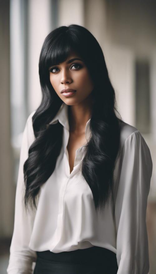 Beautiful portrait of a black hair woman. 