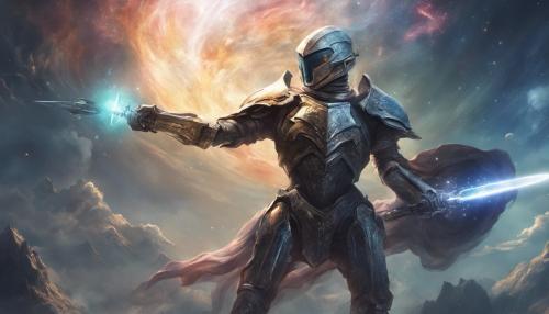 Epic knight in space fighting aliens 