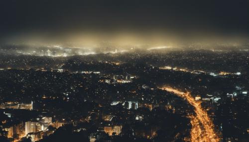 rain at night time overlooking a city with dim lights