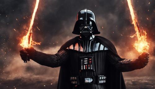 Vader with battle scars with fire behind