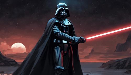 Vader holding his saber in the night