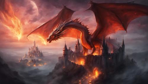 fire dragon with creepy castle