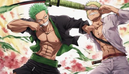 zoro from one piecewith  nobara from  jujutsu kaisen have a nice time 