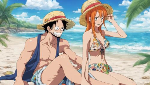 one piece anime, Robin and Nami at the beach