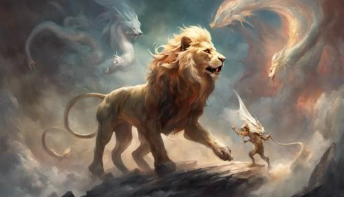 Lion fight dragon