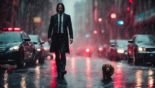 John wick in a city with red rain