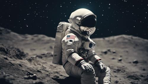 An astronaut sitting on the moon while looking at the earth