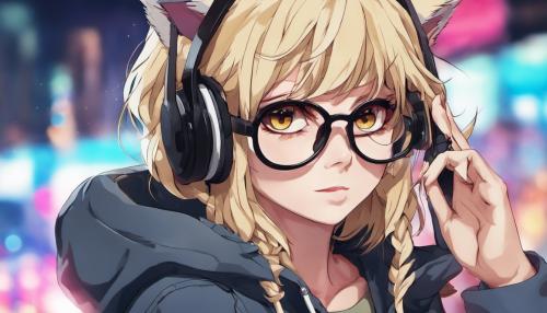 Glasses, female, blond, headphones, hoodie, cat ears