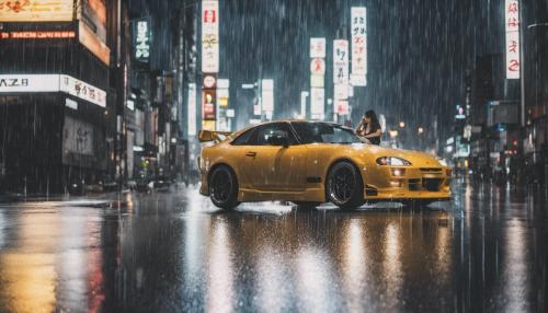 Tokyo raining with a jdm car and Japanese girl