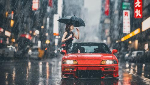 Tokyo raining with a jdm car and Japanese girl