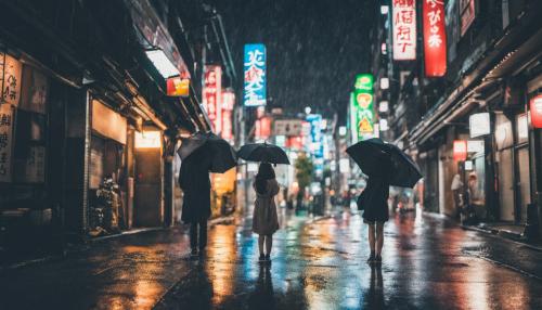 Jdm and Japanese girl in Tokyo night time and raining