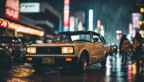 Jdm car and Japanese girl in Tokyo while its night time and raining