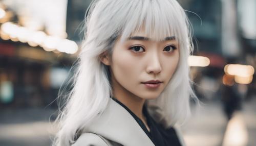 Beautiful Japanese girl with white hair in tokyo