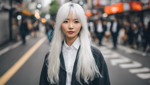 Beautiful Japanese girl with white hair in tokyo