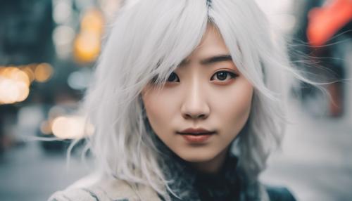 Beautiful Japanese girl with white hair in tokyo