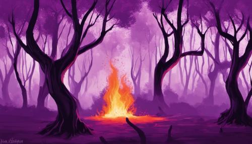 Fuego rasa con morado quemando arboles