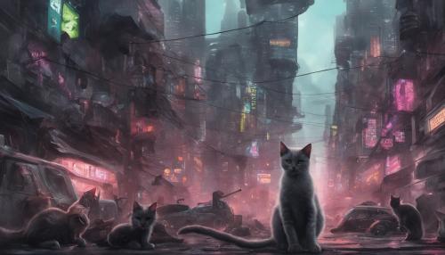 Cyberpunk city kitten invasion