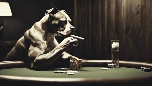 Pitbull smoking cigar at a poker table