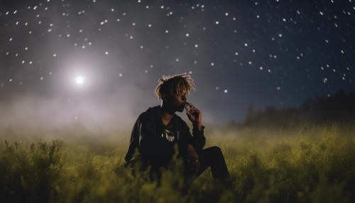 Juice wrld smoking in a meadow under the stars with a light fog